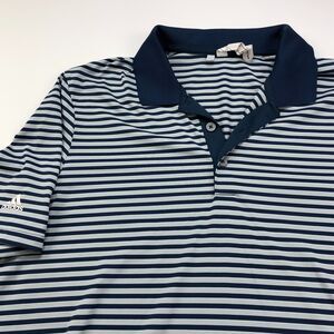Adidas Large Blue MINT Mens Golf SS Button Polo Striped Shirt